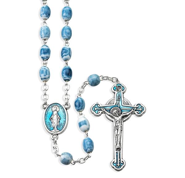 5x7mm Blue Faux Marble Rosary, # 93220