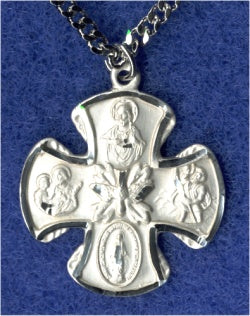 1-1/16" 4-Way Medal, Sterling Silver, Your Choice of Chain # 9340