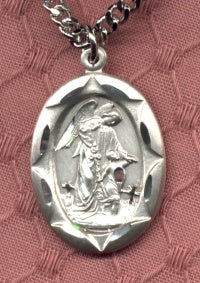 15/16" Oval Sterling Guardian Angel, Your Choice of Chain, # 9345