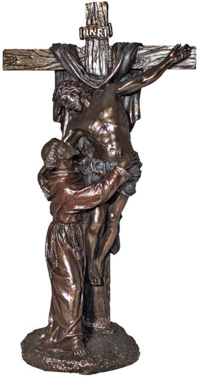 11.5" St. Francis with Crucified Jesus Standing Cfx, Cold Cast Bronze, # 93563