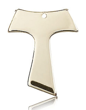 Tau Cross Solid 14kt Gold 1", Free Chain, # 94173