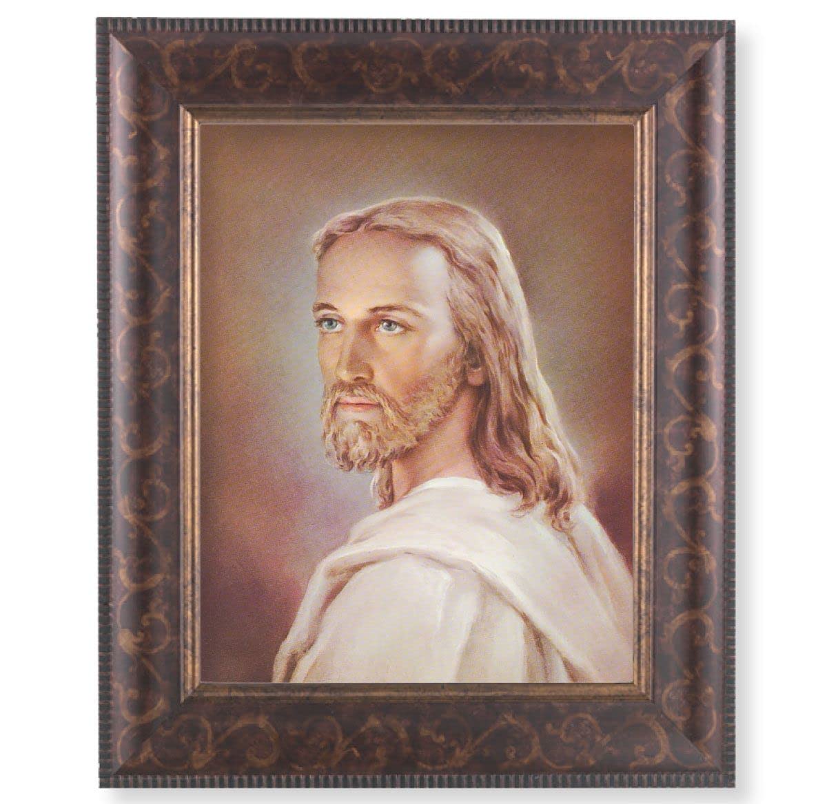 Head of Christ Picture, 11-1/4"x13-1/4, Antique Gold & Espresso Frame, Italian Print Under Glass # 25800