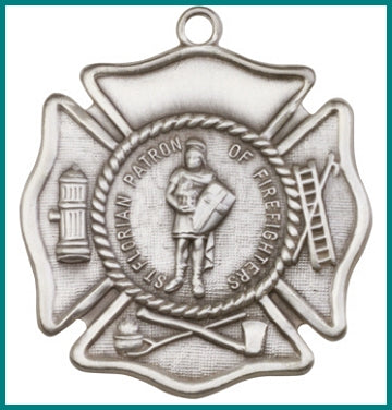 Keychain, Silver Oxide Finish, St. Florian / Firefighters, 1-7/8" tall, # 95065
