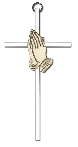 6" Praying Hands Cross, Gold Figure on Nickel Plated Cross, # 95224