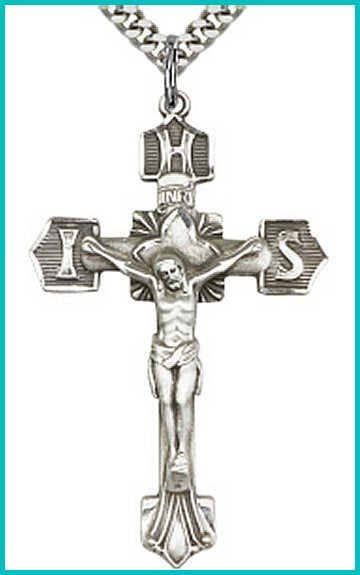 1-3/4" IHS Crucifix, Sterling Silver, Your Choice of Chain, # 95685