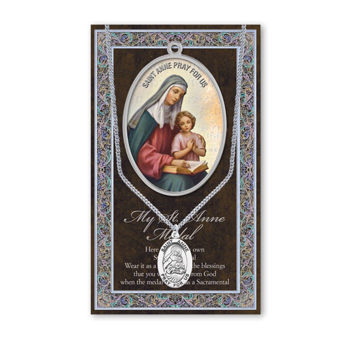 15/16" Pewter Medal with Folding Prayer Card, St. Anne, # 93114