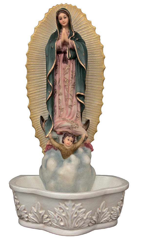 7.5" Our Lady of Guadalupe Holy Water Font, Full Color, stands or hangs, # 56994