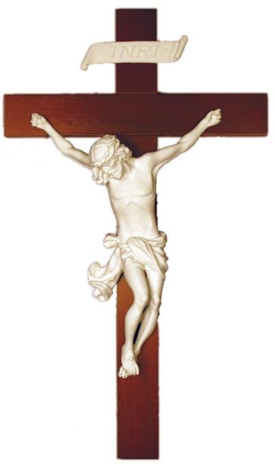 14" Baroque Style Crucifix, White Alabaster on Wood, # 96298