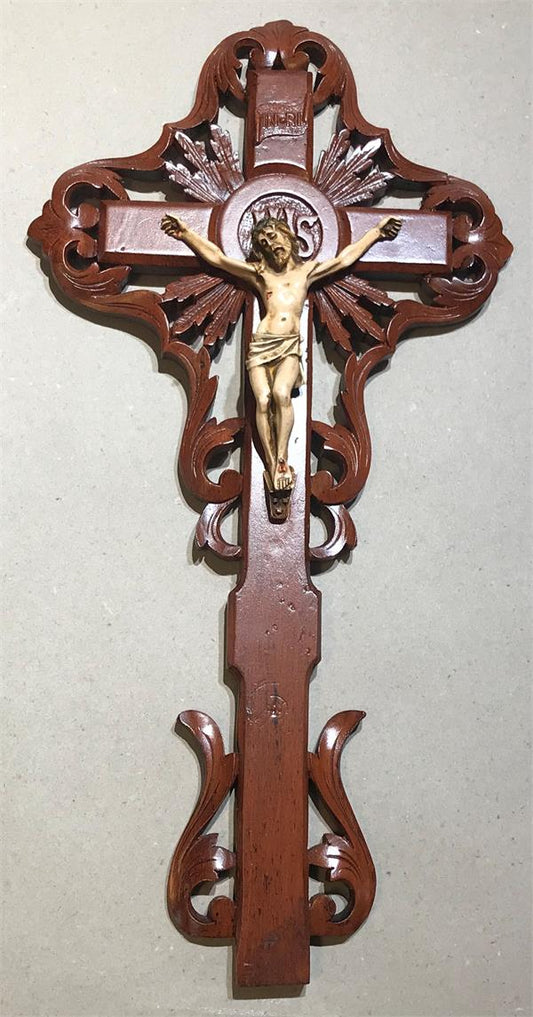 17.5" Wood Tone Alabaster Crucifix, Made in Italy, # 96321--sale