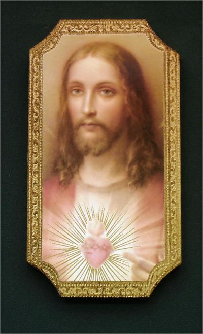 Sacred Heart of Jesus Florentine Plaque, 4.75 x 9". Made in Italy., 96455