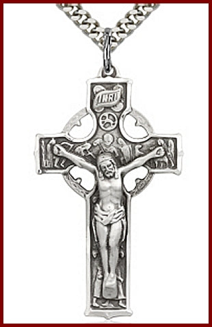 1-1/2" Celtic Crucifix in Sterling Silver, Your Choice of Chain, # 96517