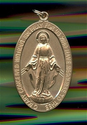 1-1/2" tall Solid 14kt Gold Miraculous Medal, Free Chain, # 96522