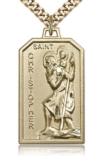 1-1/8" x 11/16" St. Christopher Medal 14kt Gold Filled, Your choice of chain, # 96545