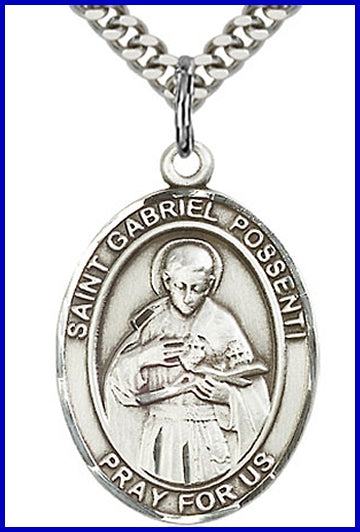 St. Gabriel Possenti Medal, Sterling Silver, 1"x3/4", 24" chain, # 96564-sale