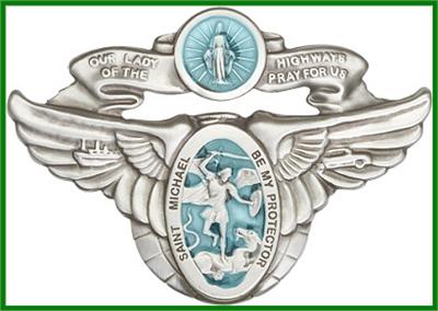 Visor Clip, Silver Oxide Finish, Blue Enamel, OL Highway / St. Michael, 2-1/8" wide, 96638