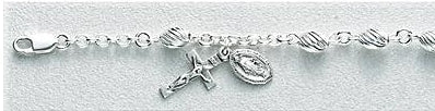 All Sterling Silver, Corrugated Twisted Oval Rosary Bracelet, 7.5", # 96748