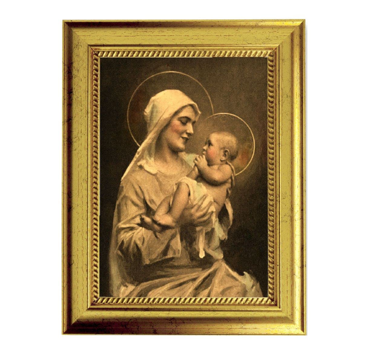Chambers: Mother of Divine Christ 6-3/4"x8-3/4 Antique Gold Frame with Rope Detail Lip, Textured # 28019