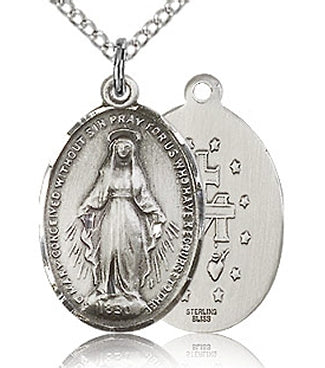 3/4" x 9/16" Miraculous Medal in Sterling, Your  Choice of Chain, # 97032