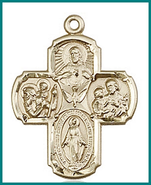 1-3/8" 4-Way Medal in Solid 14kt Gold, Free Chain, # 97033