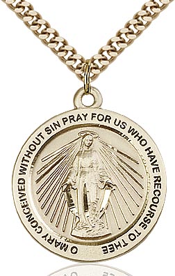 15/16" Round Miraculous Medal in 14kt Gold Filled, Your Choice of Chain, # 97082