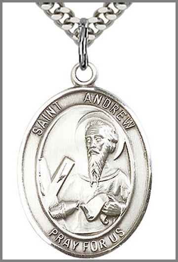 St. Andrew the Apostle Medal, Sterling Silver, 1"x3/4", 24" Chain, # 97099-sale