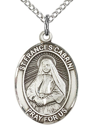 St. Frances Cabrini Oval Medal, Sterling Silver, 3/4"x9/16", Your Choice of Chain, # 97105