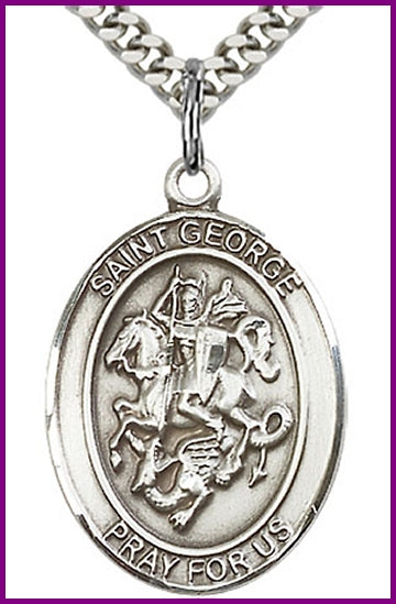 St. George Medal, Sterling Silver, 1"x3/4", Your choice of chain, # 97106