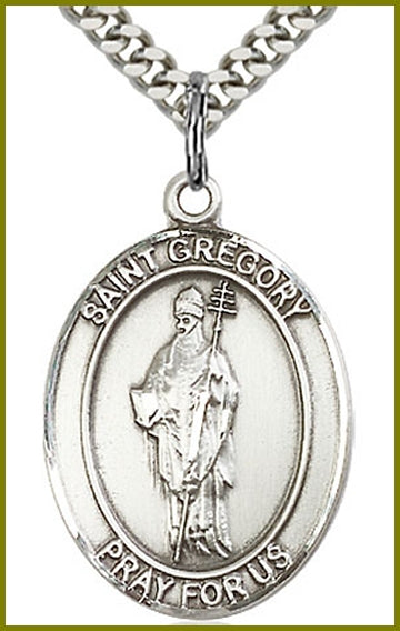St. Gregory the Great Medal, Sterling Silver, 1"x3/4", Your choice of chain, # 97107