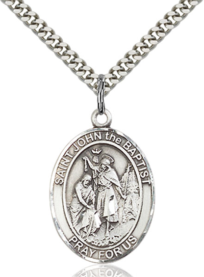 1"x3/4" Sterling Silver St. John the Baptist Medal, Your Choice of Chain, # 97109
