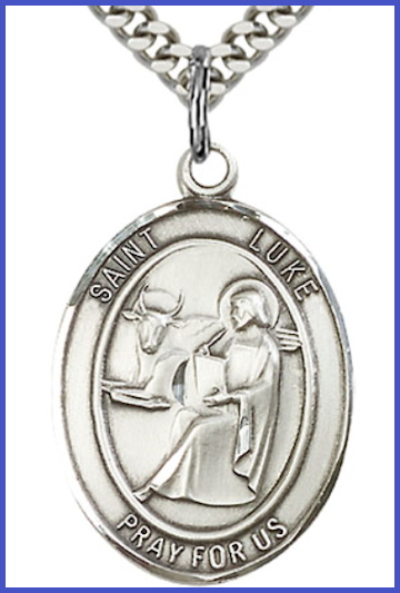 1"x3/4" Sterling Silver St. Luke the Apostle Medal, Your Choice of Chain, # 97110