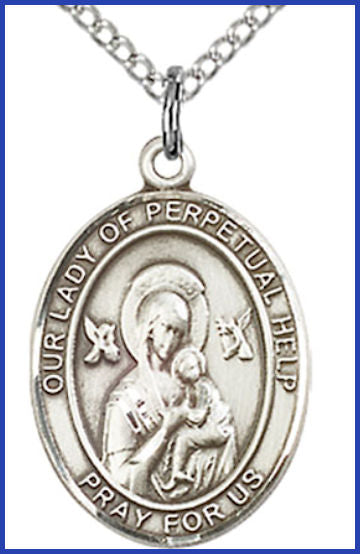 Sterling Silver Medal, 3/4"x9/16", Our Lady of Perpetual Help, Your Choice of Chain, # 97123