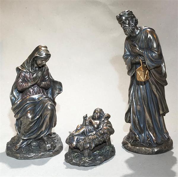 10.5" 3-pc Nativity set in Bronzed Veronese Resin, 97212