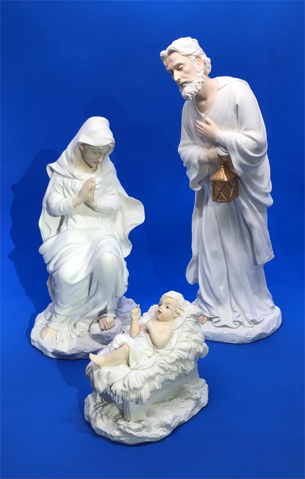 10.5" 3-pc Nativity set in White Resin with Highlights, 97213|||||10.5" 3-pc Nativity set in White Resin with Highlights, 97213