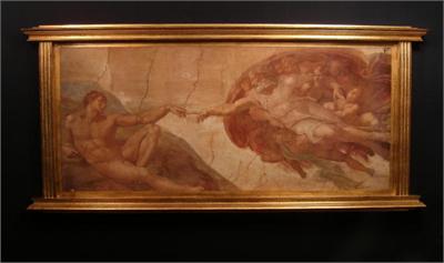 Creation of Man by Man by Michelangelo Florentine plaque, 66 x 31". Made in Italy, 97324