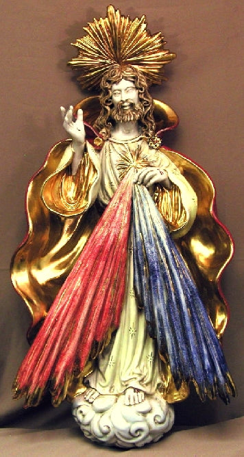 Divine Mercy wall plaque by Carmine Apolito in fully hand painted and hand crafted ceramic, 14.75 x 27". Made in Italy., 97398