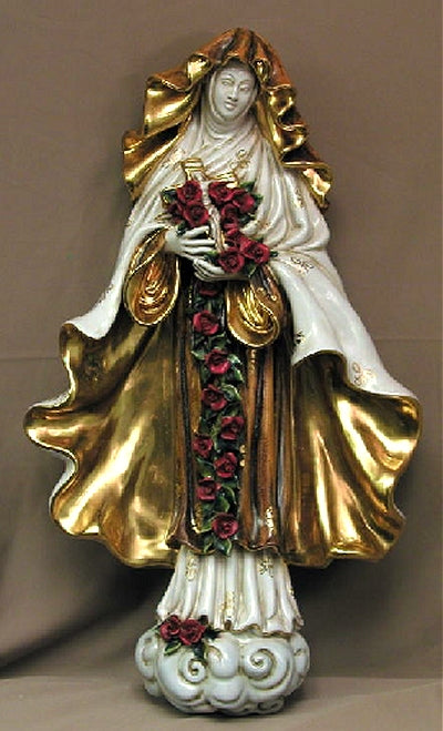 Saint Therese wall plaque in fully hand painted and hand crafted ceramic, 21". Made in Italy., 97413
