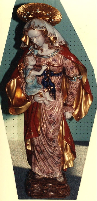 Madonna and Child in hand-painted and hand-crafted ceramic, 39" tall. Made in Italy., 97438