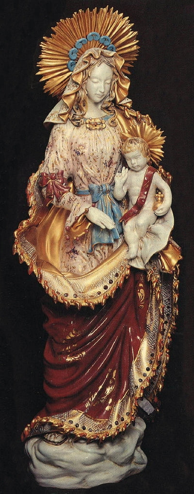 Madonna and Child in hand-painted and hand-crafted ceramic, 30" tall. Made in Italy., 97439