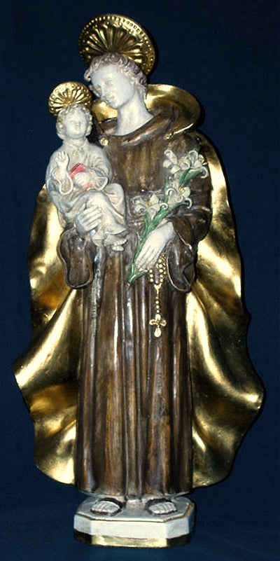 Saint Anthony and Child in hand-painted and hand-crafted ceramic, Antique Finish, 25". Made in Italy., 97441