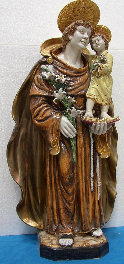 Saint Anthony and Child in hand-painted and hand-crafted ceramic, 45". Made in Italy., 97442