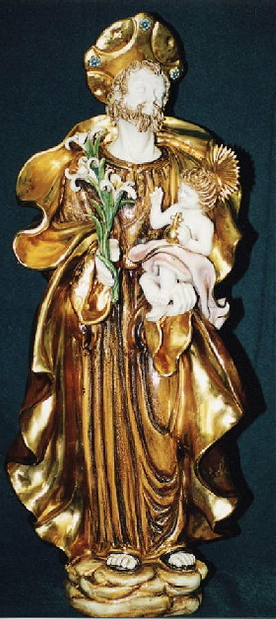 Saint Joseph and Child in fully hand painted and hand crafted ceramic, 23". Made in Italy., 97463