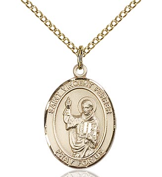 St. Vincent Ferrer Oval Medal 3/4"x9/16" 14kt Gold Filled, Your Choice of Chain, # 97851