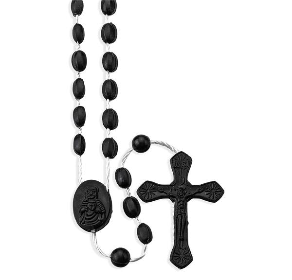 Black Plastic Corded Rosary, # 97966