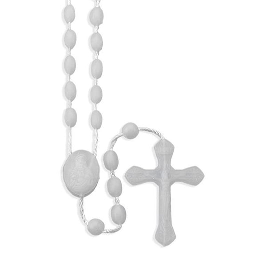 White Plastic Corded Rosary, # 97967