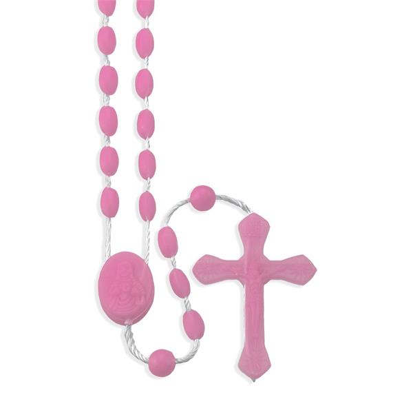Pink Plastic Corded Rosary, # 97968
