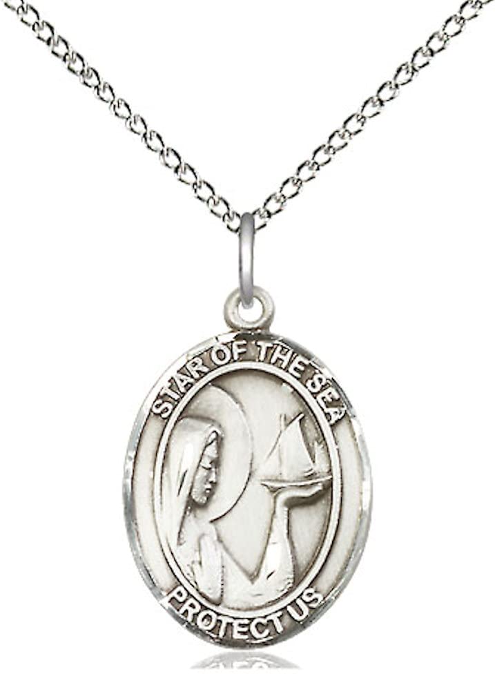 Our Lady Star of the Sea Medal in Fine Pewter, 3/4" tall, Your Choice of Chain, # 5662