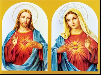 19" x 27" Poster of the Sacred Heart + Immaculate Heart, Italian gold embossed, #, 98460
