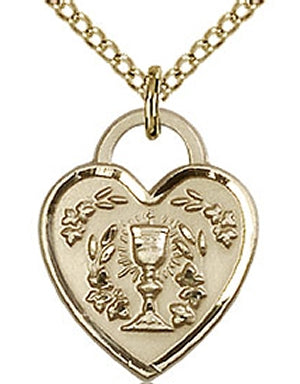 First Communion Heart Pendant Gold Filled 9/16", Your Choice of Chain, # 98599
