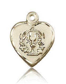 First Communion Heart Pendant Solid 14kt Gold 9/16", Free Chain, # 98603