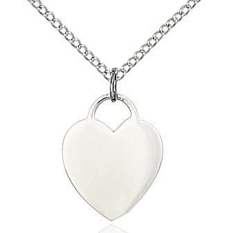 First Communion Heart Pendant Blank Sterling 9/16", Your Choice of Chain, # 98607